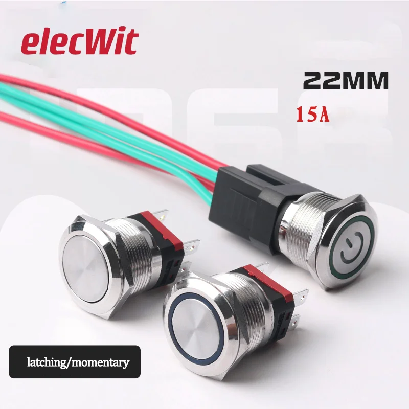 

Металлический кнопочный переключатель 22 мм, 10 А, самосброс, самоблокирующаяся, с фиксацией, мгновенная кнопка, 12 В, светодиодное кольцо, синее