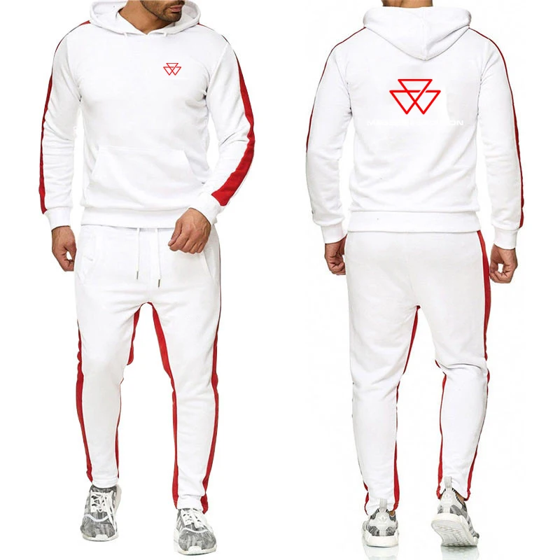 2025 primavera otoño Massey Ferguson estampado moda sudaderas con capucha + pantalones de chándal casuales traje de los hombres de Color sólido conjuntos deportivos de alta calidad