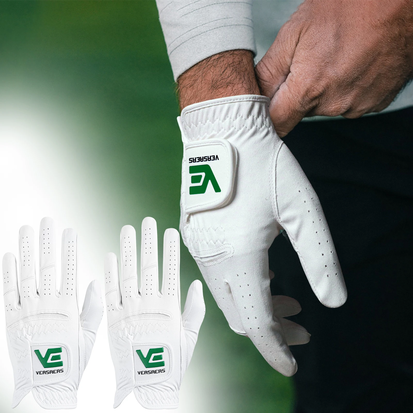 Guanto da golf da uomo per mano sinistra – Impugnatura antipioggia per tutte le stagioni per golfisti destrimani, design bianco resistente, confezione da 2