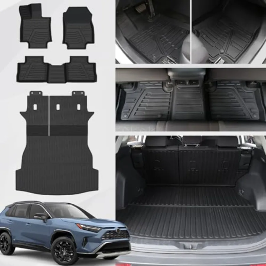

Floor Mats Set for Toyota RAV4 2019-2025 Include Hybrid Extra Door Sill Guards TPE All Weather Cargo Mat Backrest Mat Cargo Lin
