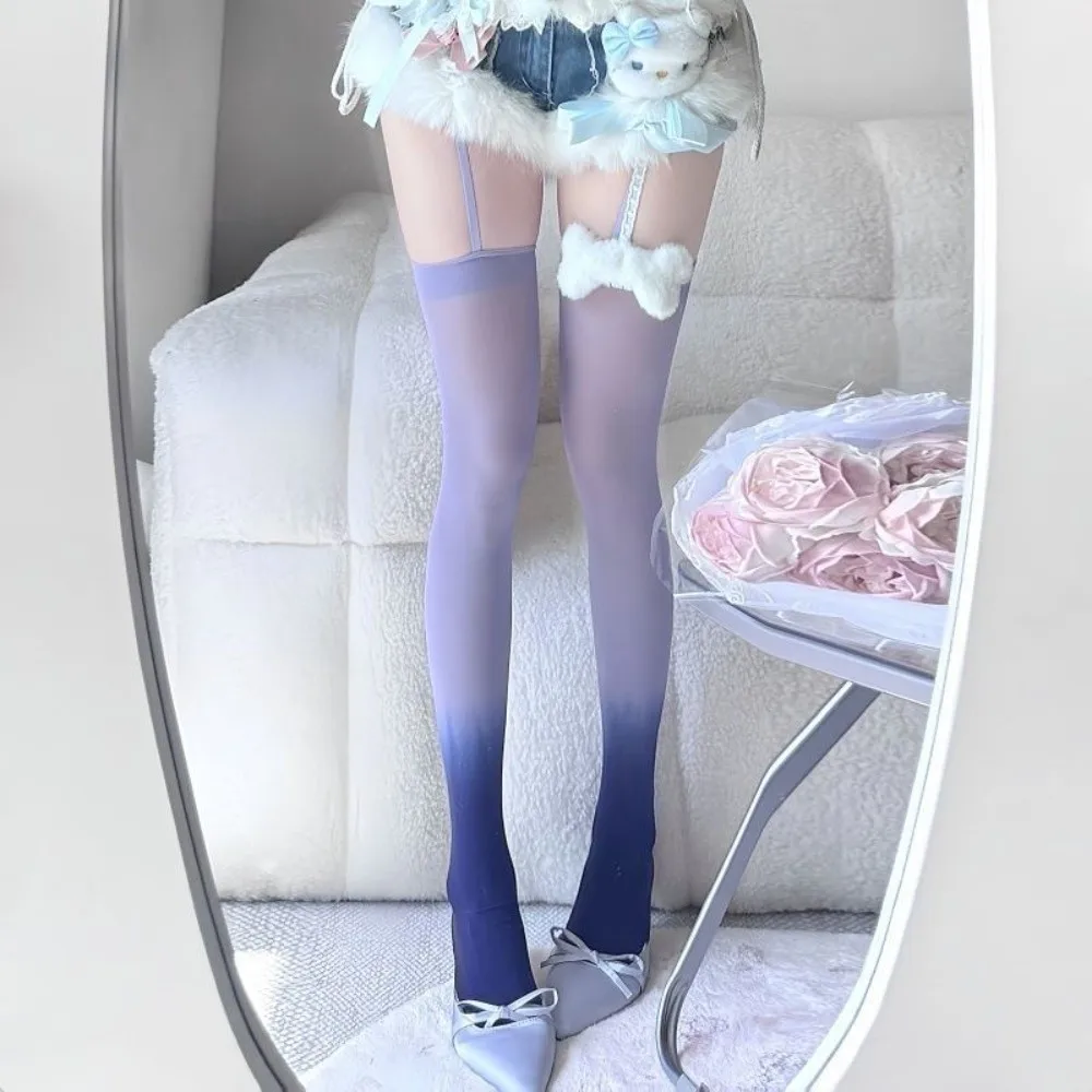 Vintage Seamless Gradient Color Silk Stockings Breathable Slimming Garter Stockings Elastic Thin Suspender Stockings Cosplay