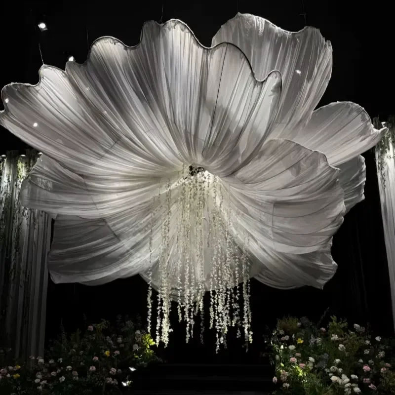 Giant Silk Organza Flower Garland Ceiling Hanging Blossom Decoration for Wedding Ceremony Stage Layout