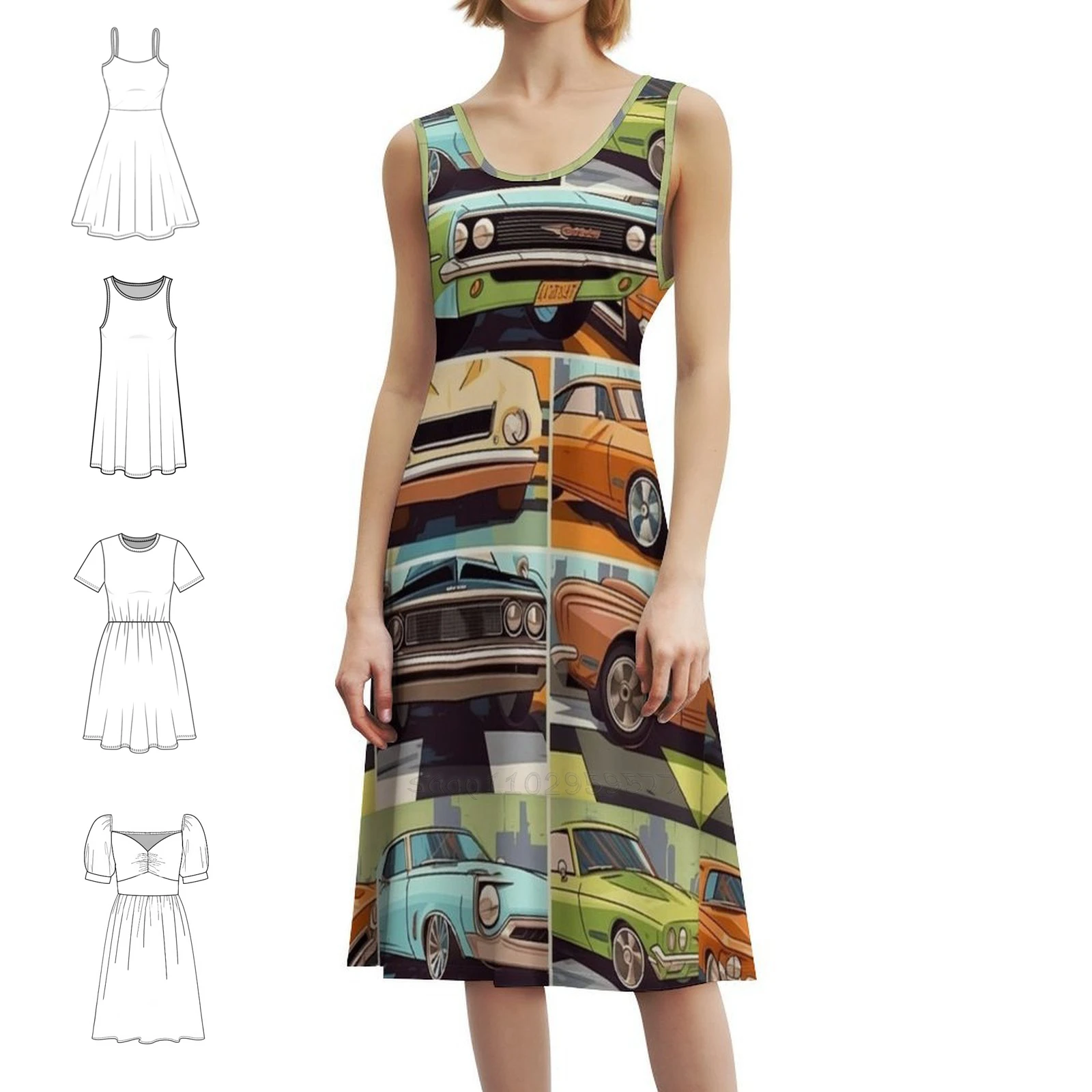 

Женское элегантное праздничное платье в сетку с мультяшными машинками в стиле 1970-х годов, платье трапециевидной формы с короткими/длинными/без рукавов, стиль 1970-х годов