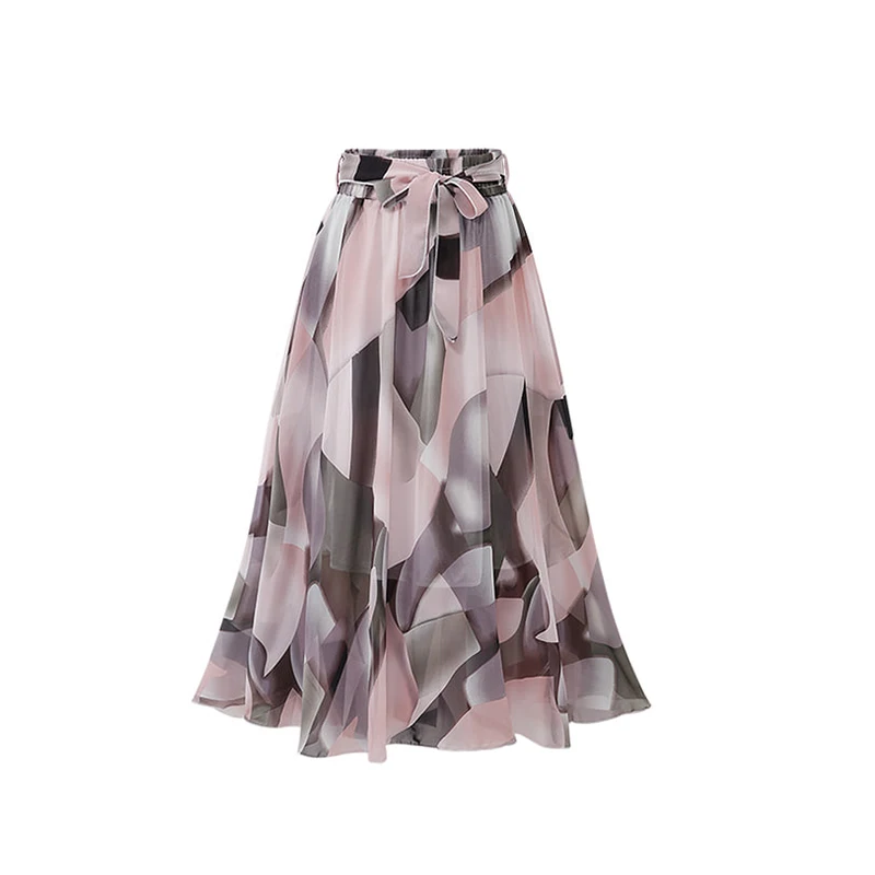 تنورة نسائية صيفية عالية الخصر بطبعة زهور من الشيفون، تنورة ميدي على شكل حرف A، تنورة للمشي في المدينة بخصر طبيعي وسحاب جانبي...