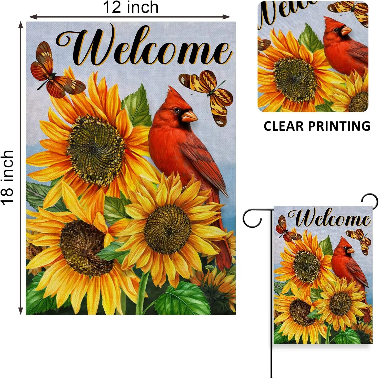 Home Decorative Welcome Spring Summer Cardinal Sunflower Garden Flag, Yard Red Bird Outside Decoration, Fall Autumn Outdoor Smal