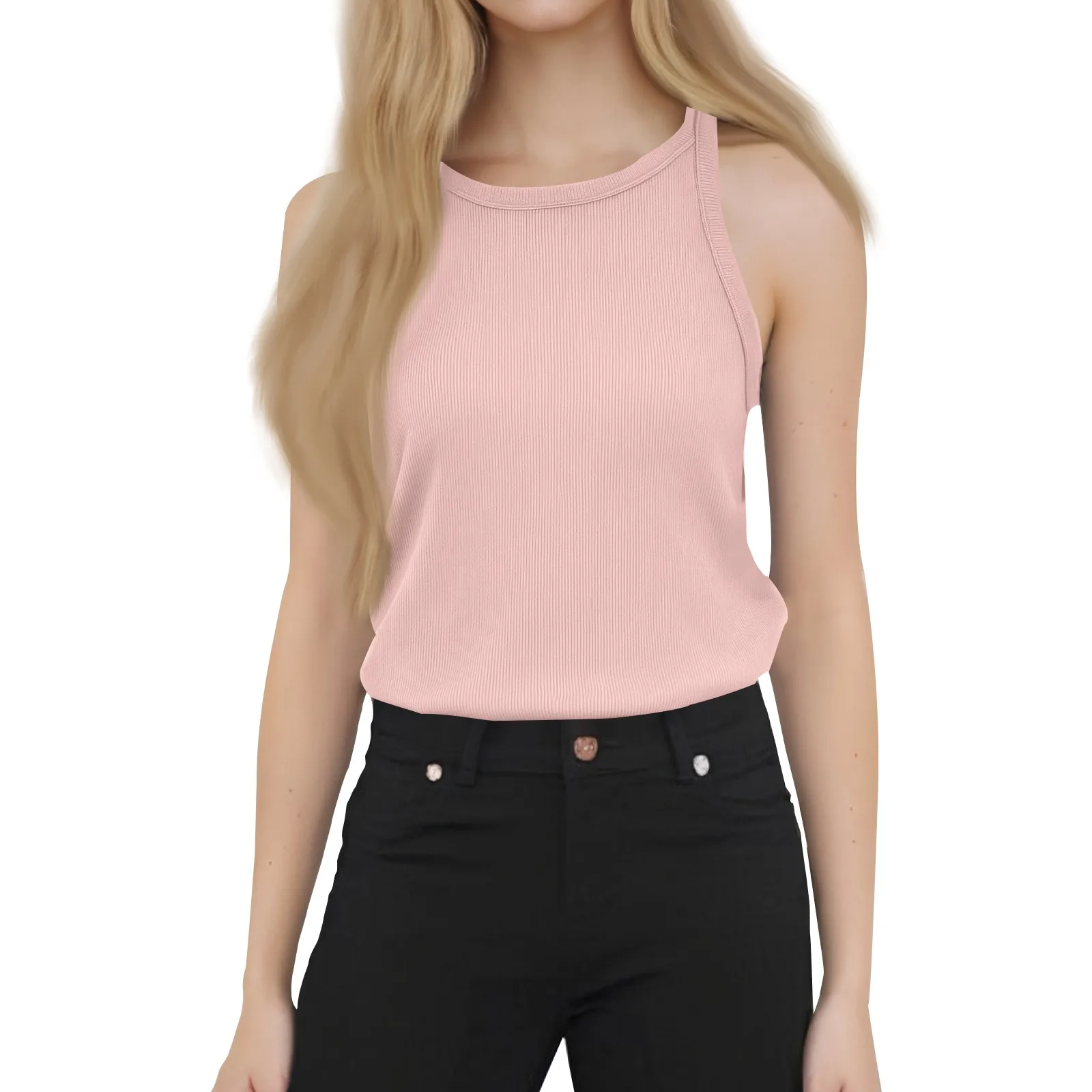 

Basic Solid Color Round Neck Crop Tops for Female Sleeveless Daily Versatile Camisole T-Shirt Streetwear Loose Tees