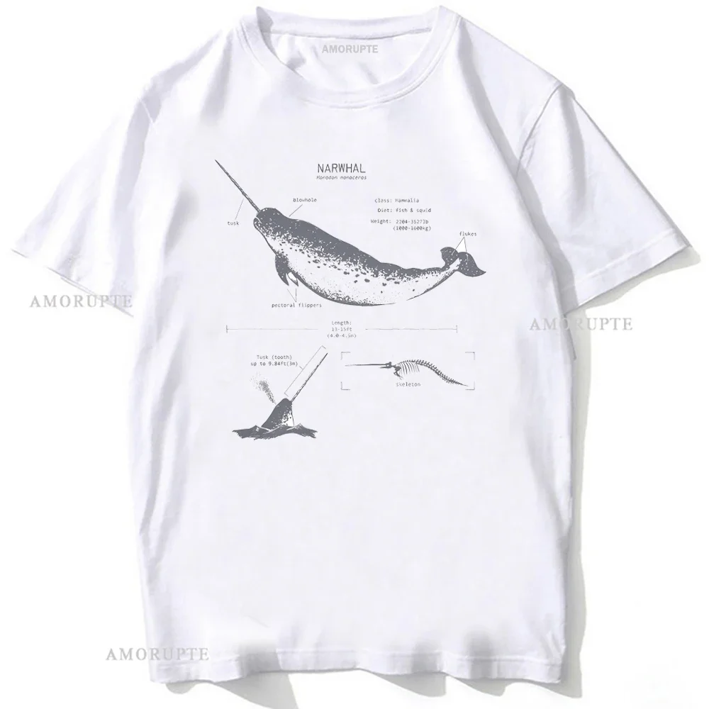 Narwhal Anatomy T Shirt Unisex Men Short Sleeve Hammerhead Shark Animal T-shirt Summer Hip Hop Beach Whale Style White Tees Tops