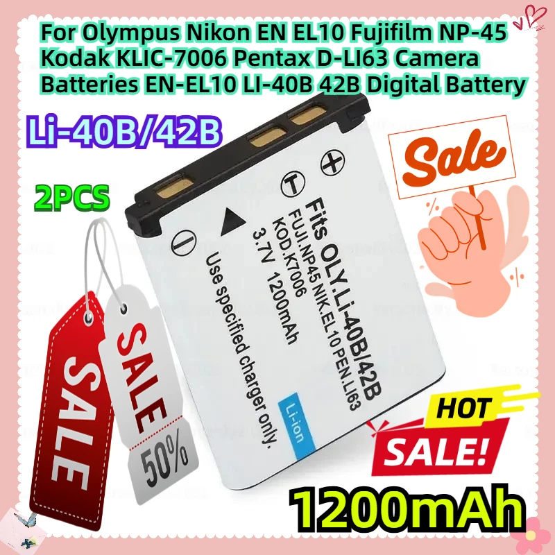 

For Olympus Nikon EN EL10 Fujifilm NP-45 Kodak KLIC-7006 Pentax D-LI63 Camera Batteries EN-EL10 LI-40B 42B Digital Battery