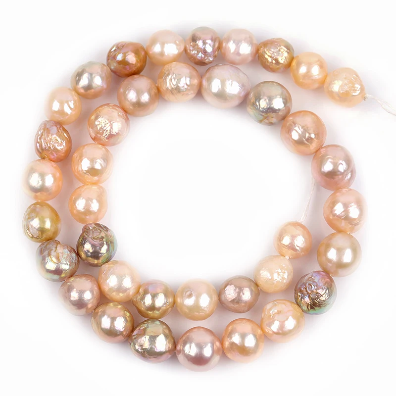 10mm Pink White Real Genuine Edison Nucleated Pearl Baroque Round Cultured Freshwater Pearl Beads Jerwelry Necklace 15 Inches