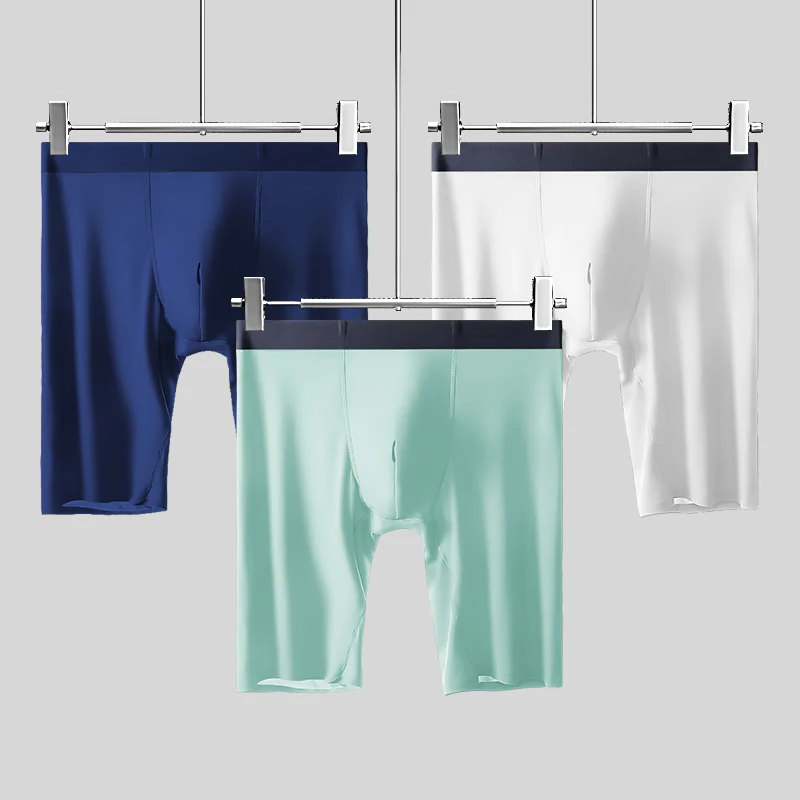 Men's sports briefs Men's summer ice silk quick drying lengthened anti-wear legs add fat loose square short shorts head