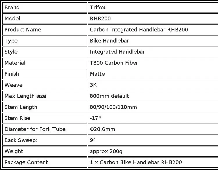 TRIFOX Carbon Fiber MTB Bicycle Integrated Handlebar With Stem -17 Degree 80*740/800mm Mountain Bike Parts