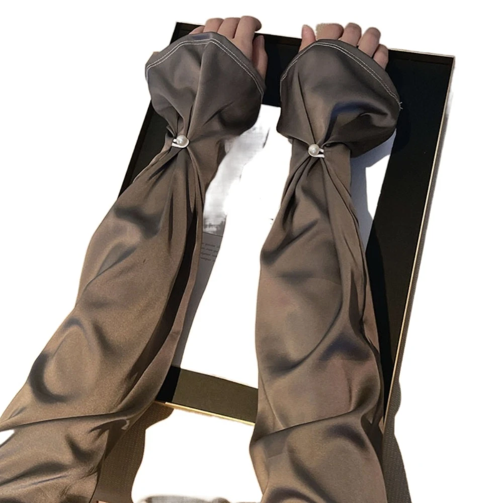 

Sun Protection Silk Fabric Sleeves Thin UV Protection Breathable Long Arm Sleeves Pearl Hand Sleeves Yarn Arm Sunscreen Covers