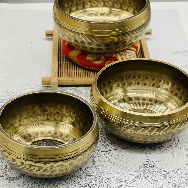 Tibetan Brass Singing Bowl, Yoga Meditation Bowl for Sound Healing Stress Relief, Buddha Mindfulness Bowl Handmade Instrument view 5