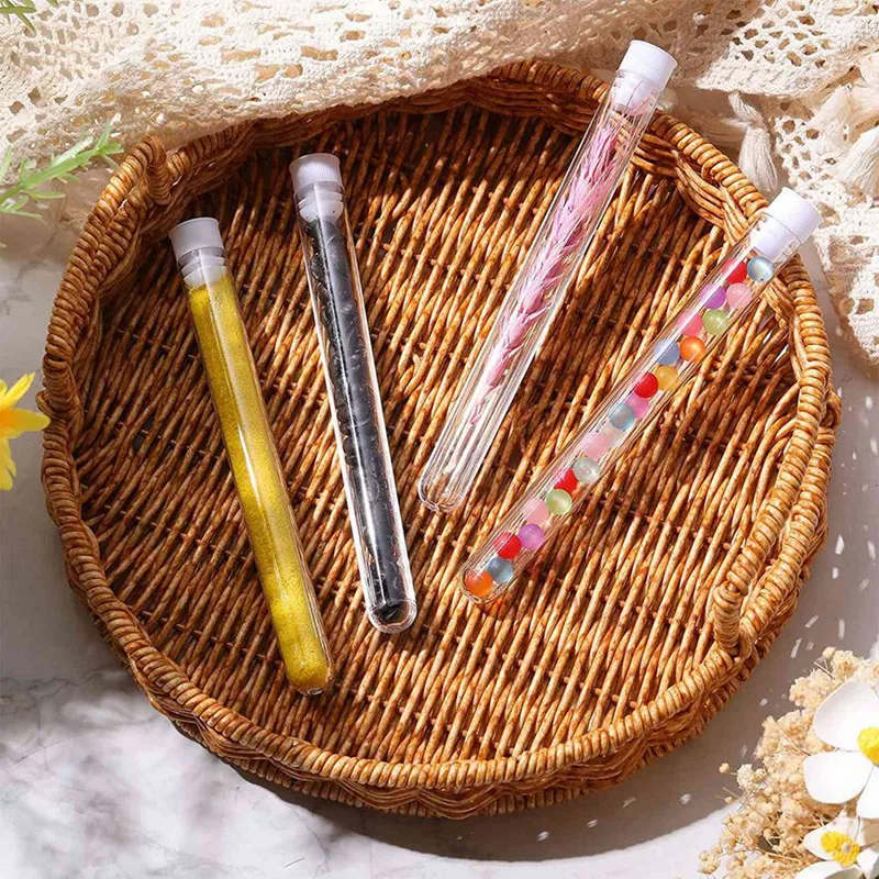 200ชิ้นหลอดทดลองใสพร้อมฝาหลอดพลาสติกขนาด25มล. ขวดพลาสติก16X150มม. สำหรับงานปาร์ตี้การทดลองทางวิทยาศาสตร์