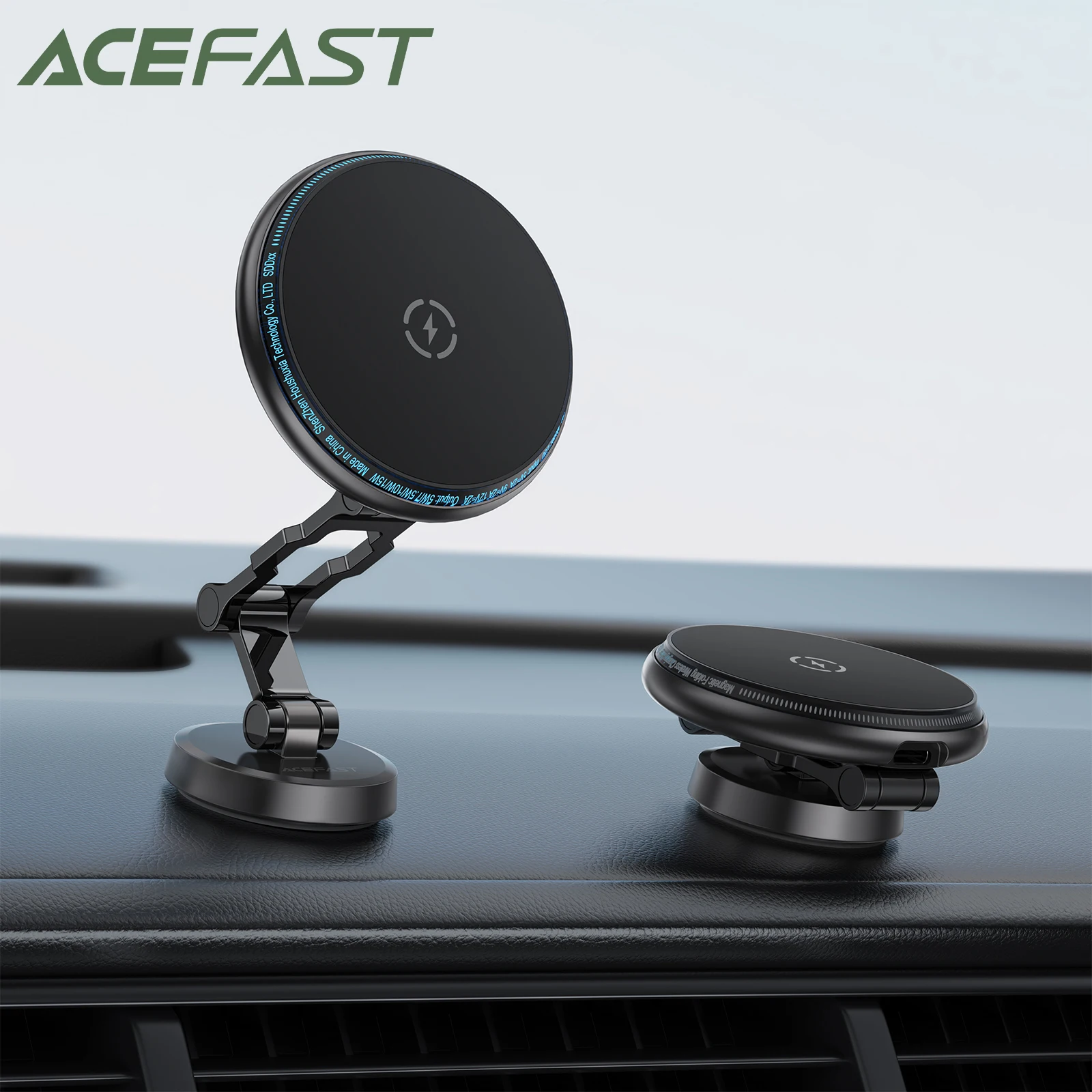 

ACEFAST 15W Magnetic Wireless Charging In Car For iPhone 16/15 Pro Max Foldable Car Charger With LED Ambient Light Fast Charging