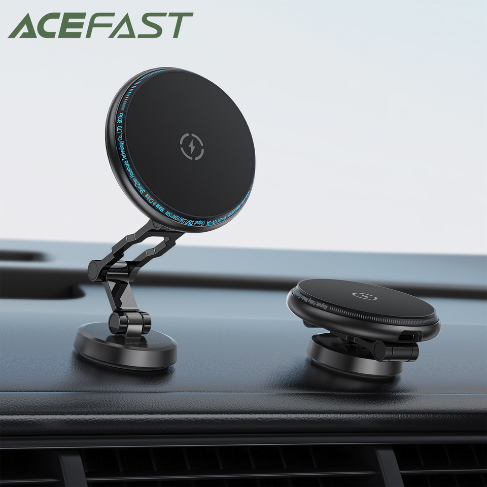  ACEFAST 15W Magnetic Wireless Charging In Car For iPhone 16/15 Pro Max Foldable Car Charger With LED Ambient Light Fast Charging 