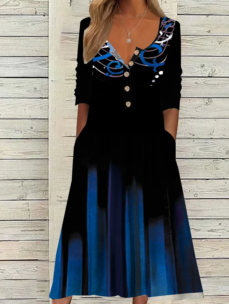 Zomer Nieuwe Dames V-hals Knoopjurken V-hals Maxi-jurken Polyester Leeftijd Zomer Pop-up Hot Sale