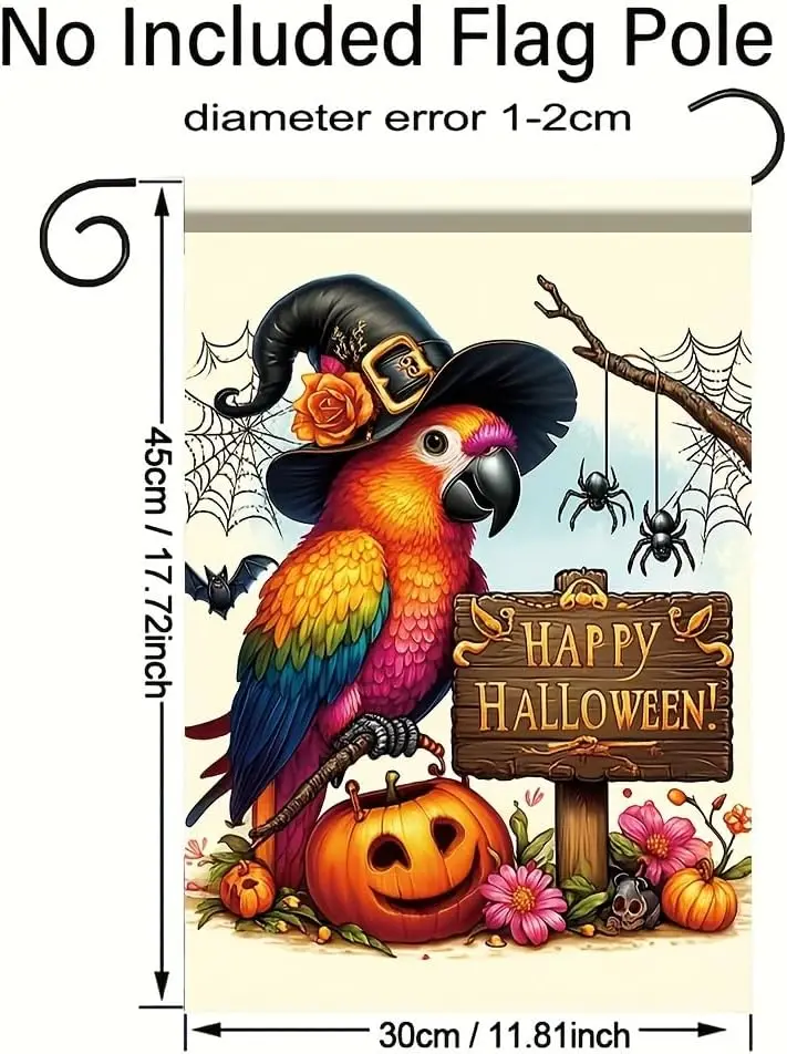 Halloween Garden Flag Parrot Pumpkin Witch Hat 12x18 inch Double Sided Outdoor YardBanner for Trick or Treat Spooky