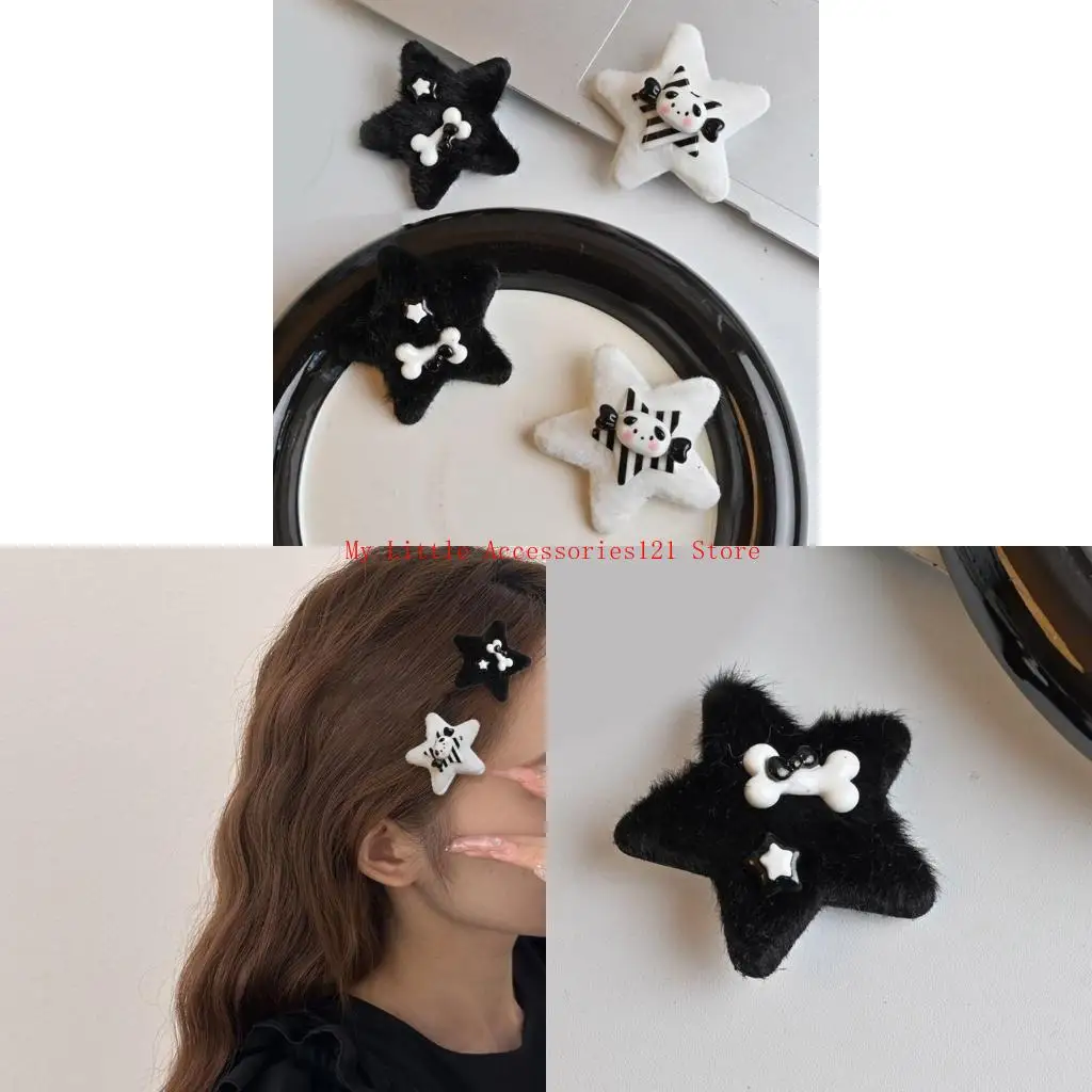 

1pc/1pair Plush Star Hairpins with Resin Puppy&Bone Decor Girls Harajuku Hair Clip Carnival Ponytail Hair Clip