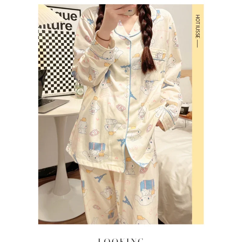 Sanrio New Cinnamoroll Babycinnamoroll Pajamas Ice Silk Satin Casual Breathable Please Cool Suit Cute Home Pajamas