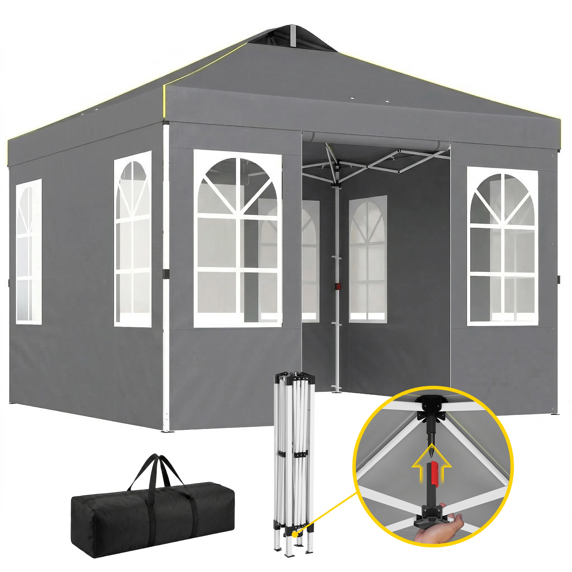 Outsunny Carpa Plegable 3x3m Pop-up Altura Ajustable Laterales Extraíbles