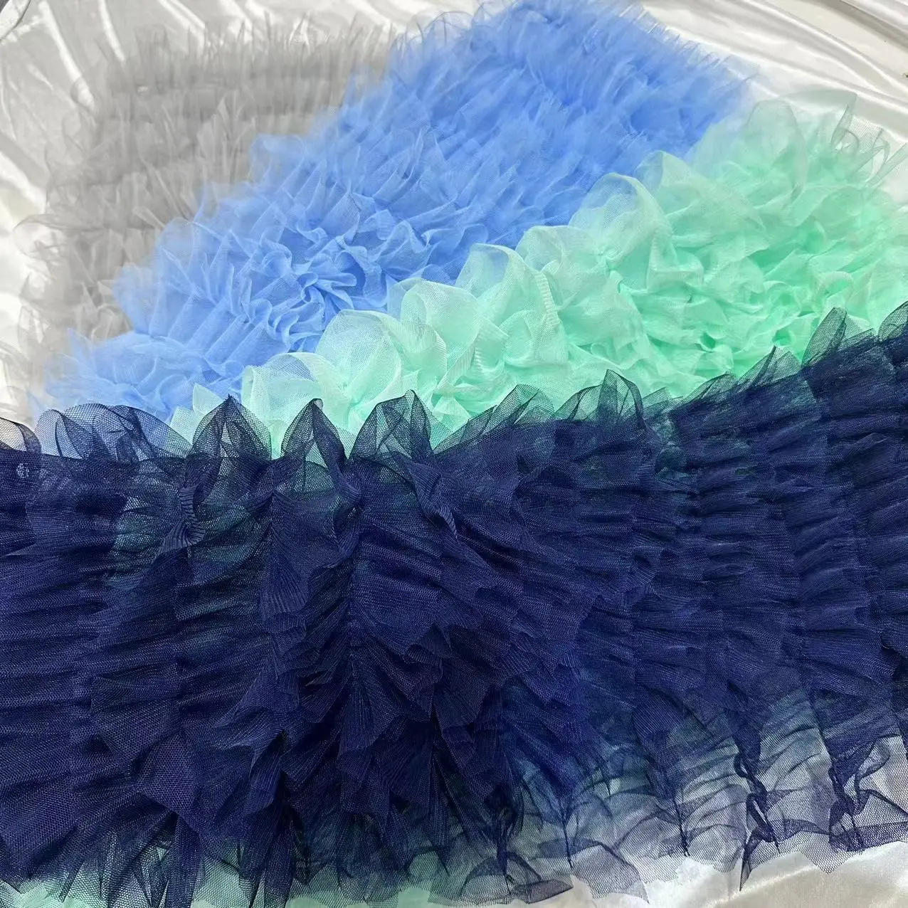 63cm super wide Encrypted mesh 3D pleated ruffles 15-row lace accessory designer cake puffed skirt bag material lace