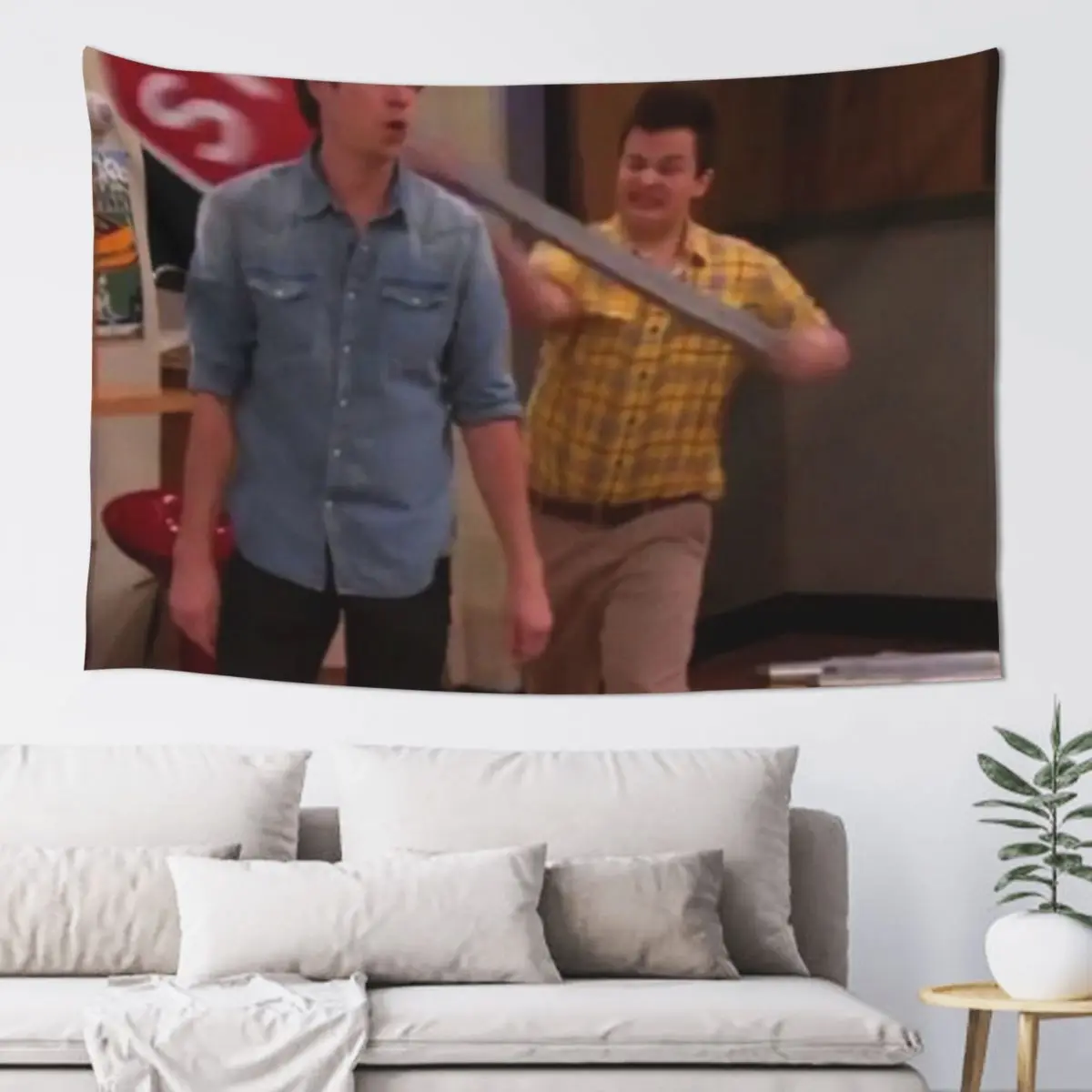 

Gibby Hitting Spencer with a Stop Sign Tapestry Christmas Decoration Room Decorator Things To The Room Tapestry