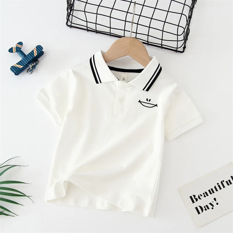 Summer Boys 2024 Korean Edition Fashionable and Breathable Embroidered Smiling Face/POLO Shirt/2-7 Years Old