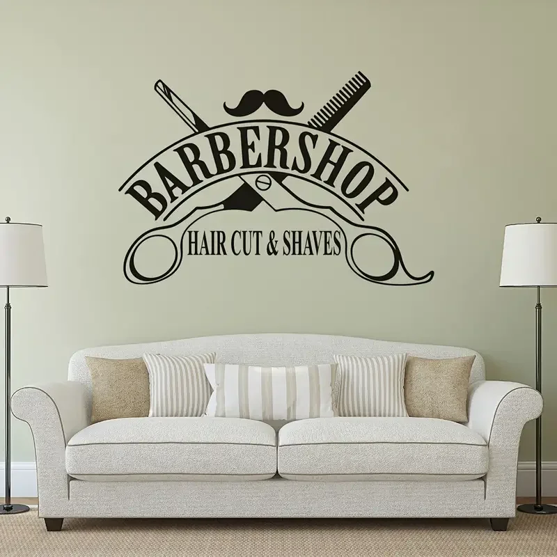 1pc Haircut Shaves Barber Shop Window Wall Sticker, Barber Hairstyle Beauty Salon Wall Decal, Bar Spa Salon Vinyl Wall Decor
