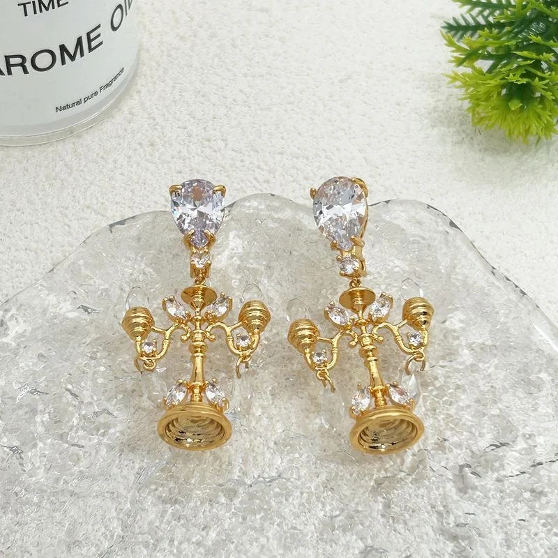 

Vintage 14K Gold Filled White Crystal Drop Dangle Earring Victorian Court Style Rhinestone Ear Stud Statement Waterproof Jewelry
