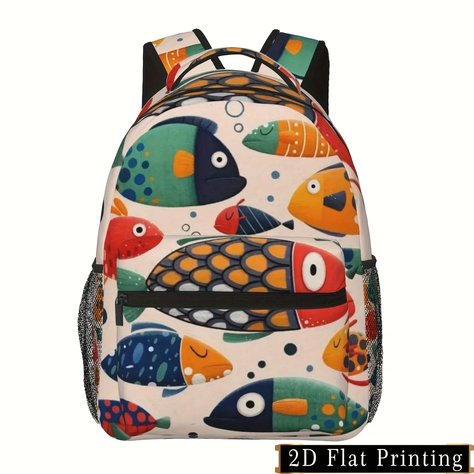 Vibrant Fish Pattern Backpack For Youth Lightweight, Large Capacity With Tablet Compartment, Waist Protection, And Zipper Clos