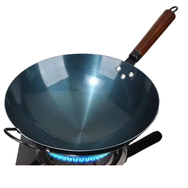 Iron Wok Pan, 32cm Woks & Stir-Fry Pans No Chemical Coated Flat Bottom Chinese Woks Pan for Induction,Electric,Gas