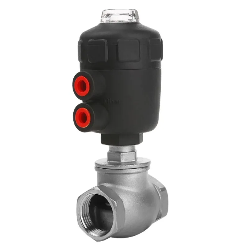 Pneumatic Waist Drum Angle Seat Valve 304SS T‑Type Threaded Cut‑off Dryer Steam Water High Temp Control Fitting