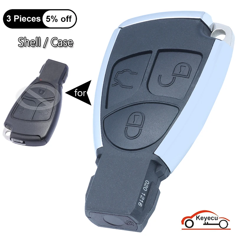 KEYECU 3 Buttons Case Silver Side Modified Flip Remote Key Shell Case Housing Cover for Mercedes-Benz CLS C E S + Battery Holder