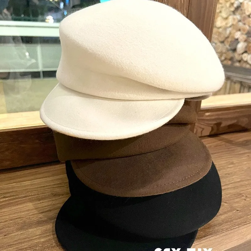 Australian 100 Wool Beret Hat Black Knight Style Women's Fashionable Winter Cap Lady's Newsboy Hat Versatile Autumn Winter Hat