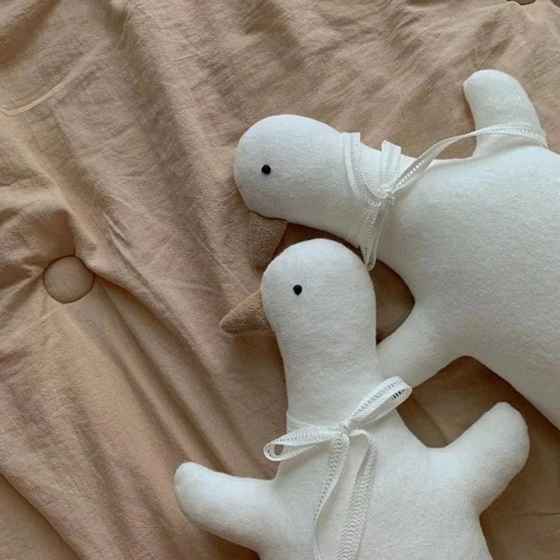 30CM INS Duck Plush Toy Korean Baby Soothing Sleep White Doll White Ribbon Photo Send Child's Birthday Gift -4