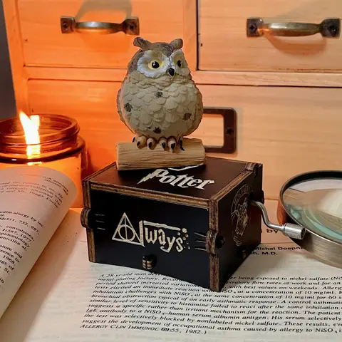 Music box hand-cranked Wooden Unique owl ornament Music Box Valentine's Day Birthday Christmas gift Home Decoration Wood Craft