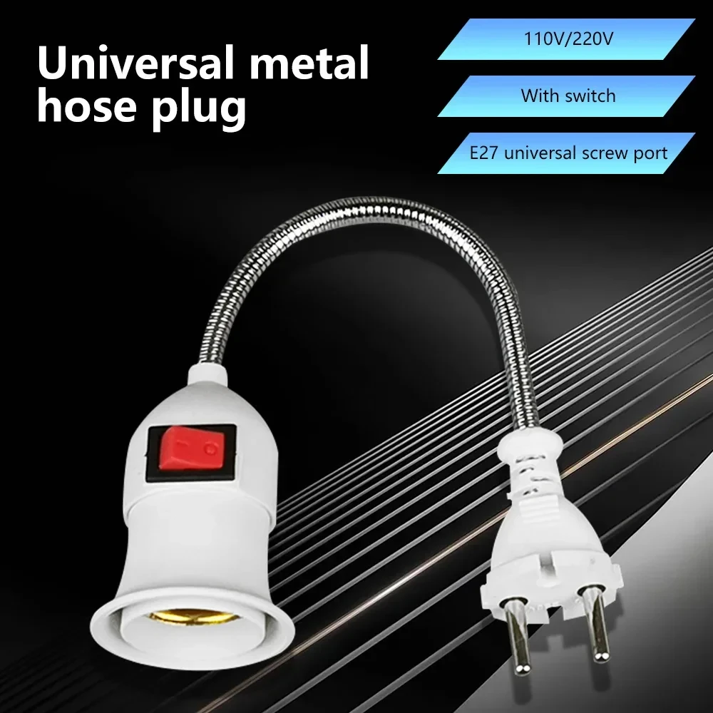 Direct Plug‑in 360° Swivel Lamp Head E27 Large Screw Lamp Holder Universal Gooseneck With On‑Off Switch, Bulb Excluded