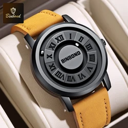 Binbond New Luxury Men Quartz Watches Waterproof Watch For Men Leather Steel Watch Magnetic Levitation Hollow Relogio Masculino
