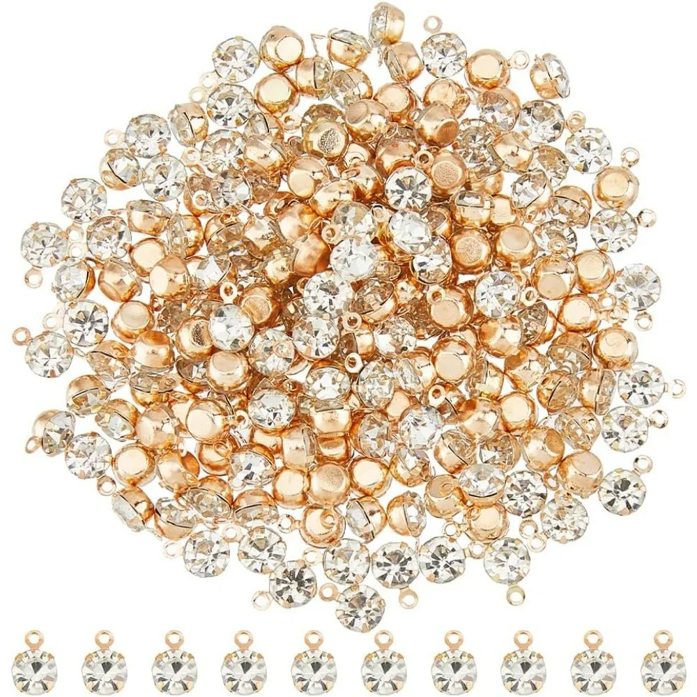 

200Pcs 2Colors Brass Cubic Zirconia Charms Rhinestone Connectors Charms Clear Dangle Connectors Pendants Flat Round