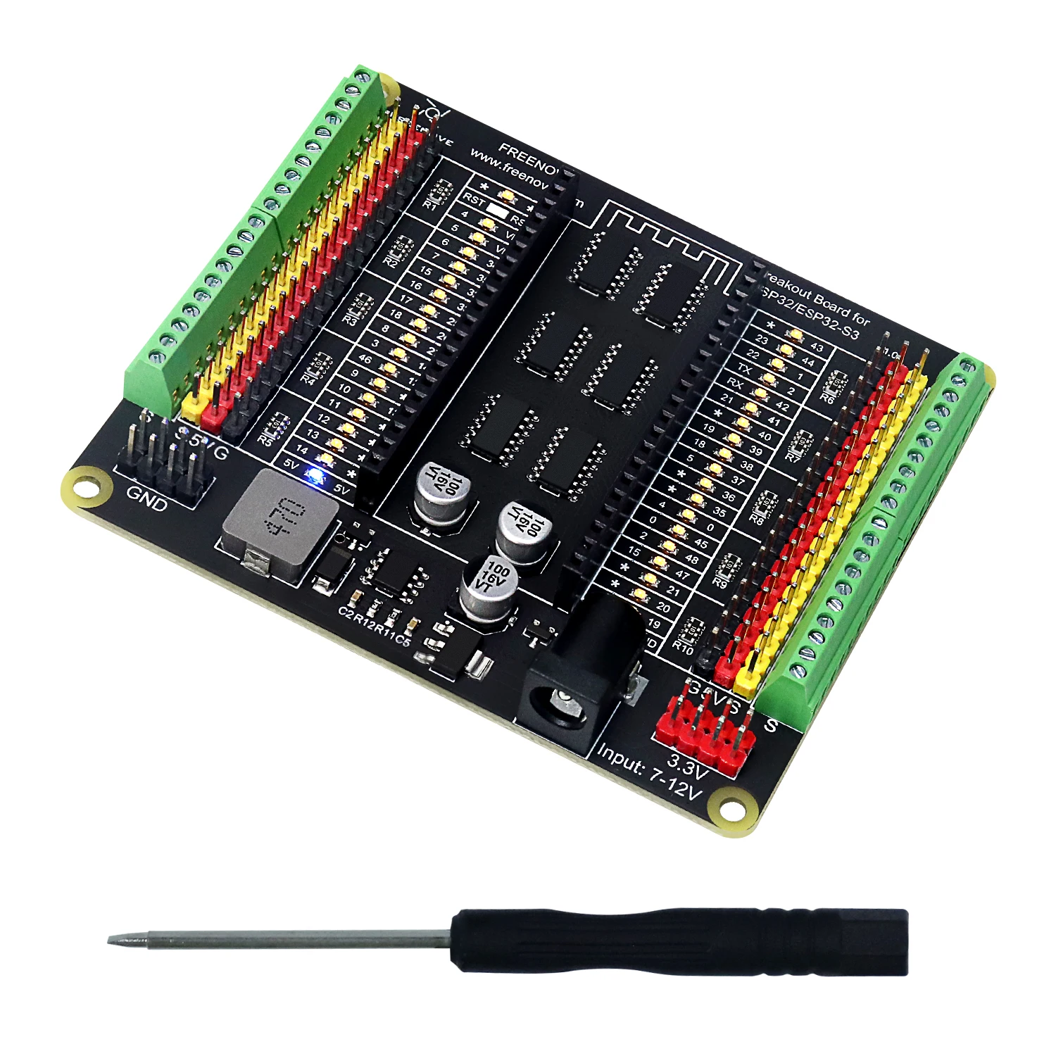 לוח פיצוץ Freenove עבור ESP32 / ESP32-S3 WROVER WROOM, מגן בלוק תרמינל HAT, יציאות חשמל 5V 3.3V, מצב GPIO LED