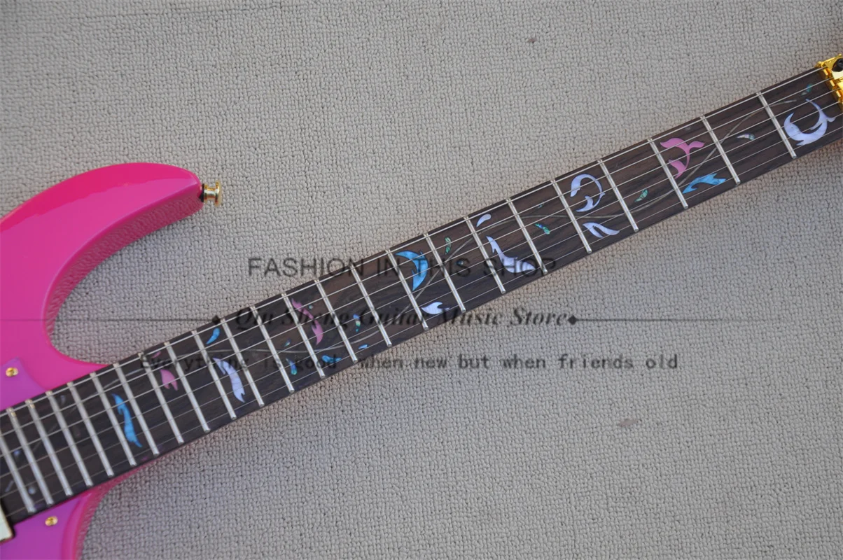 Pink Electric Guitar Maple Neck Set In Mahogany Rosewood Fingerboard Tremolo Bridge Gold Tuners RG Guitar