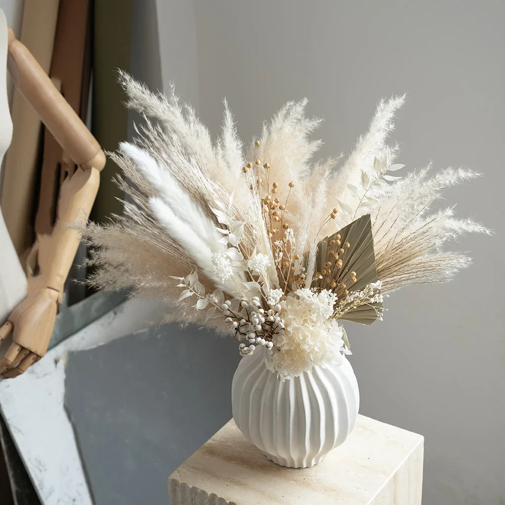 Wedding Floral Arrangement Natural Dried Flowers Decor Bouquet Fluffy Reed Pampas Grass Christmas Farmhouse Boho Home Decoration