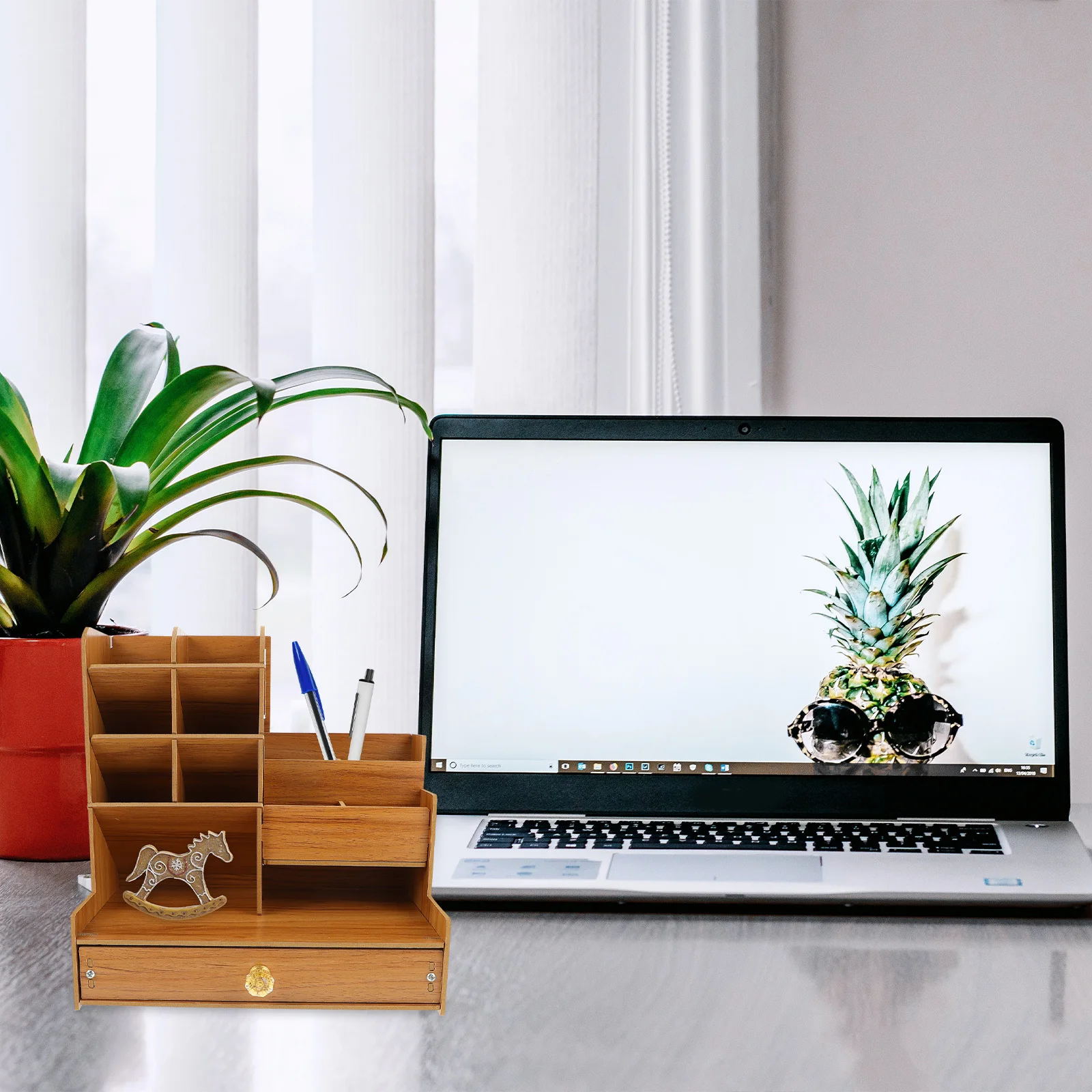 Portalápices de madera de cerezo, organizador de escritorio de gran capacidad, caja de almacenamiento multiusos para escritorio de oficina, organizador de bolígrafos, papelería