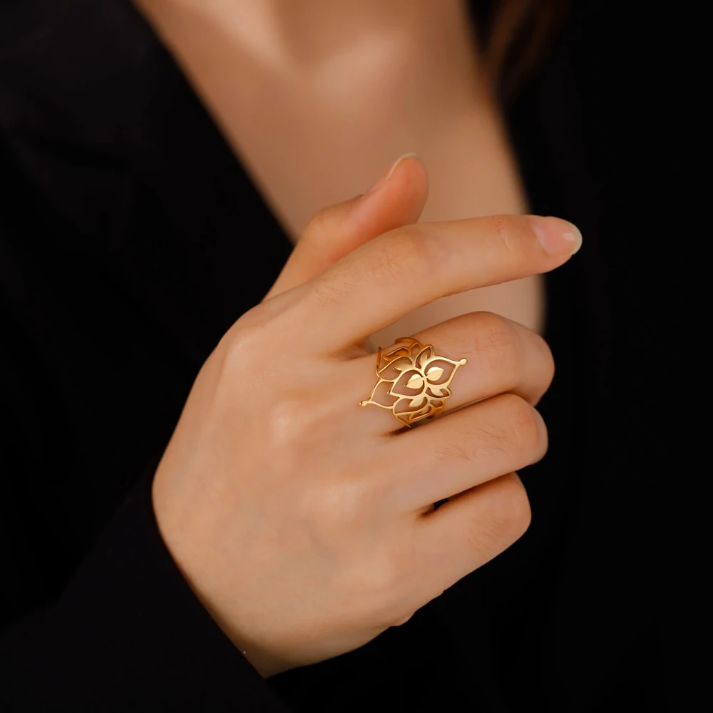 Skyrim Lotus Ringen Voor Vrouwen Roestvrij Staal Gouden Kleur Bloem Van Paradise Verstelbare Vintage Wedding Ring Bohemian Sieraden Gift