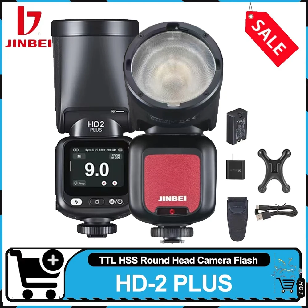 JINBEI HD-2 PLUS TTL HSS Tela de toque de cabeça redonda na câmera Flash Light compatível com câmera Hot Shoe