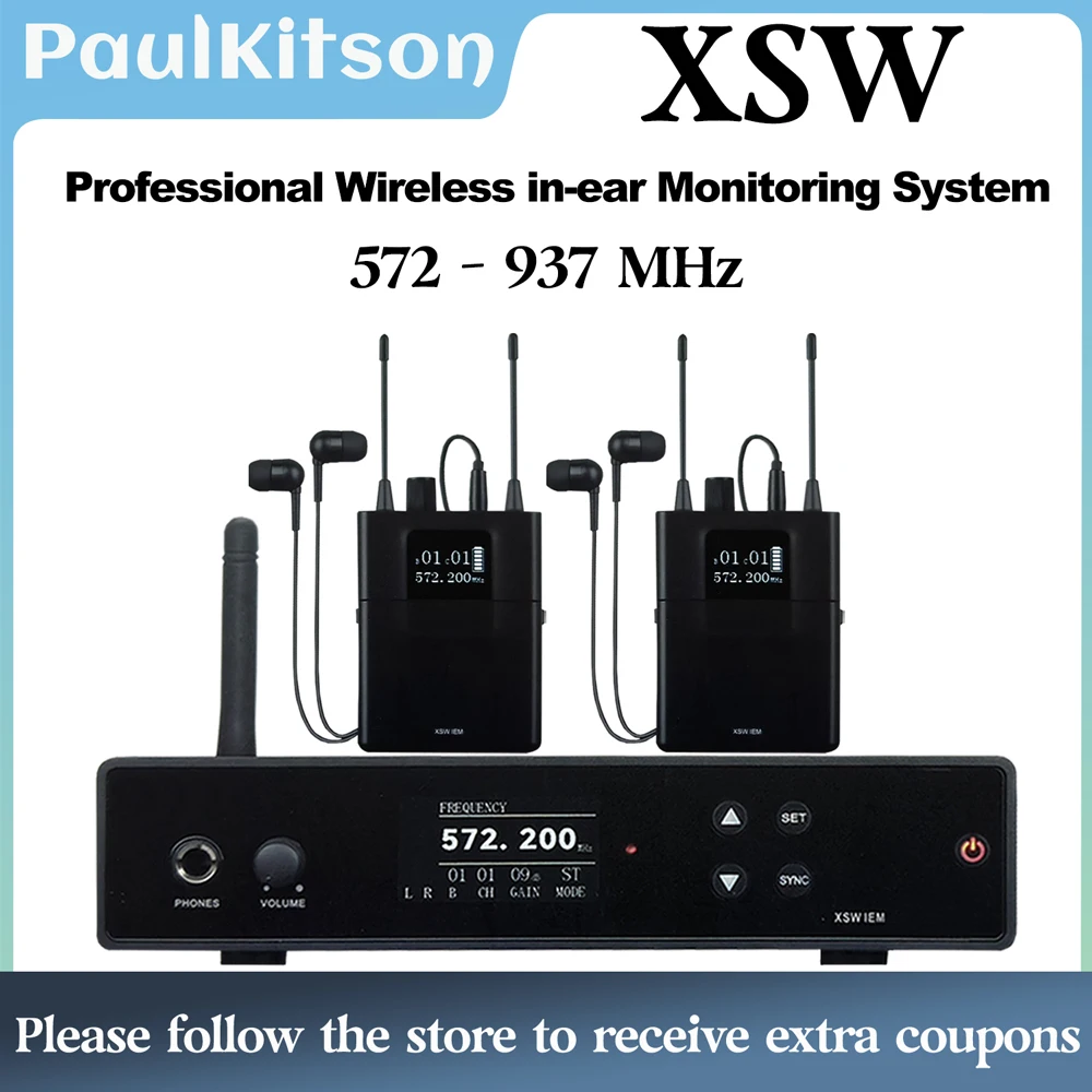 Sistema de monitoreo inalámbrico estéreo profesional Paulkitson XSW, procesador DSP de 24 bits, retorno de auricular inalámbrico, monitores Singer de 572 a 937,3 MHz en el oído.