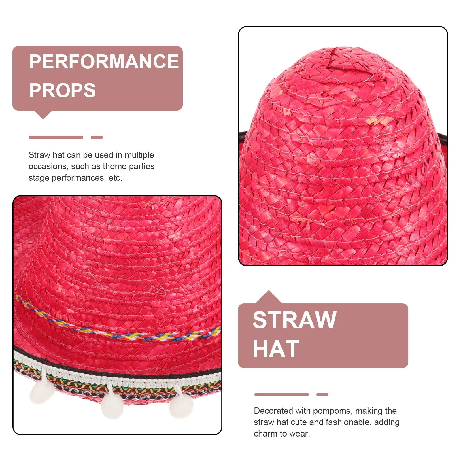 

1Pcs Colorful Mexican Straw Hat With Pompoms For Kids Performance Party Decoration