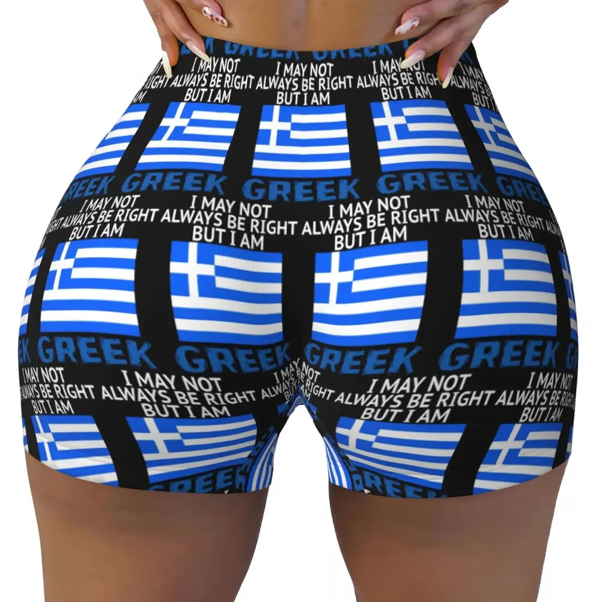 Custom Greece Greek Flag Yoga Shorts Women Gym Workout Running Athletic Volleyball Biker Shorts