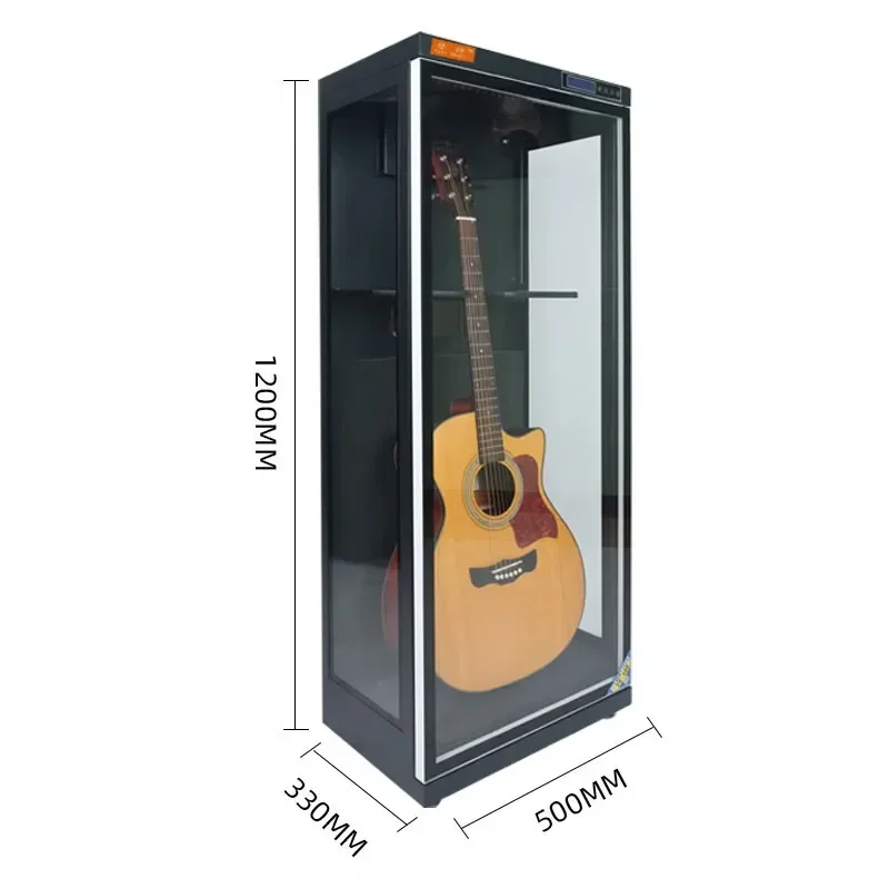 YAO Humidity Control Display Cabinet for Bass Guitar Violin and Other Musical Instruments with Three Sided Glass Design